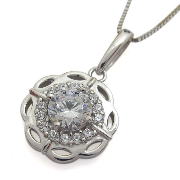 鑑定書付ネックレス ダイヤモンド ネックレス フラワー VS(0.5ct) K18
