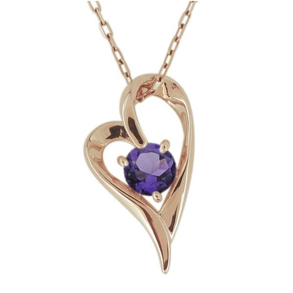 オープンハート ネックレス アメジスト レディースペンダント ハート 10金