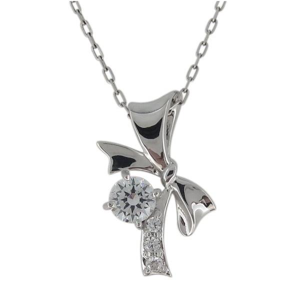VS(0.25ct) 鑑定書付 リボン ネックレス ダイヤモンド プラチナ クリスマス ポイント消化
