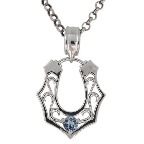 プラチナ メンズ ネックレス 天然石 アクアマリンサンタマリア 馬蹄 唐草 ペンダント(106645円)