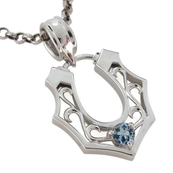 期間セール ！ プラチナ メンズ ネックレス 天然石 アクアマリンサンタマリア 馬蹄 唐草 ペンダント 【2964808673】(106645円)