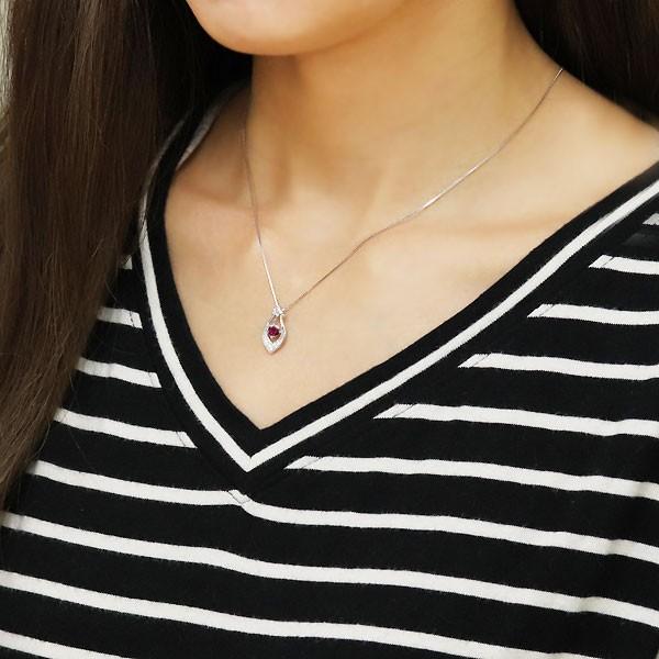 ネックレス レディース 天然石 ルビー 7月 プラチナ 上品 エレガント クリスマス ポイント消化の画像