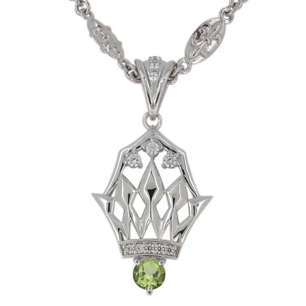 シルバー ネックレス メンズ ペリドット 8月誕生石 メンズペンダント クラウン 王冠 Supersport Tn