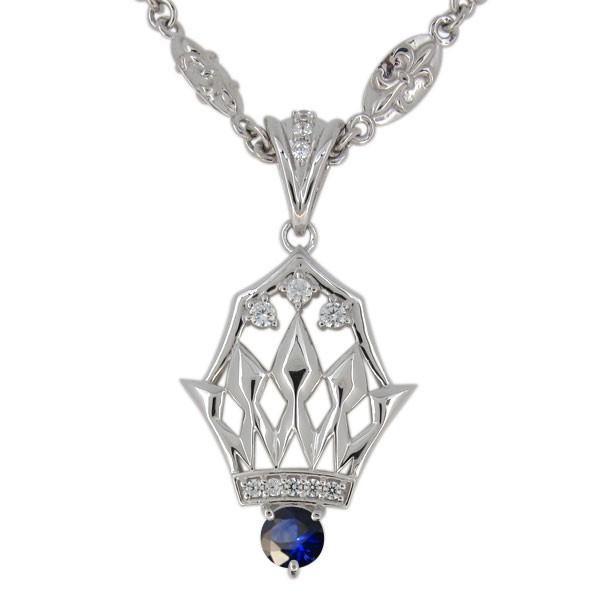 超激安 サファイア ネックレス メンズ プラチナ 9月誕生石 ペンダント Crown クリスマス ポイント消化 新版 Mrbells Ie