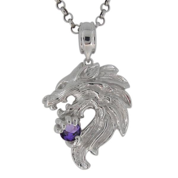 プラチナ ネックレス メンズ アメジスト 2月誕生石 狼モチーフ オオカミ Apaproduction Fr