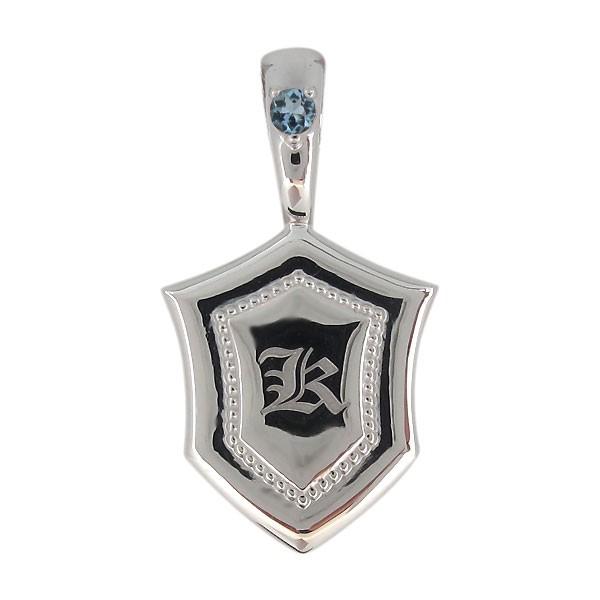 プラチナ メンズ ネックレス トップのみ シールド アクアマリンサンタマリア イニシャル クリスマス ポイント消化