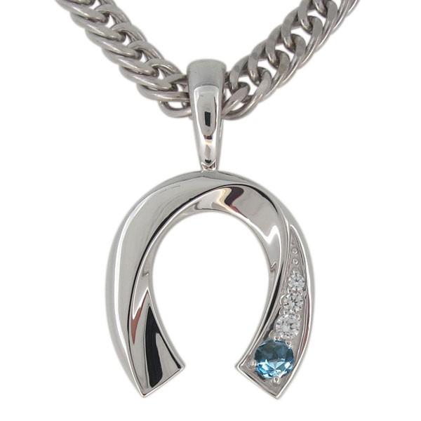 ネックレス メンズ 馬蹄 11月誕生石 ブルートパーズ プラチナ 喜平 ペンダント クリスマス ポイント消化(69230円)