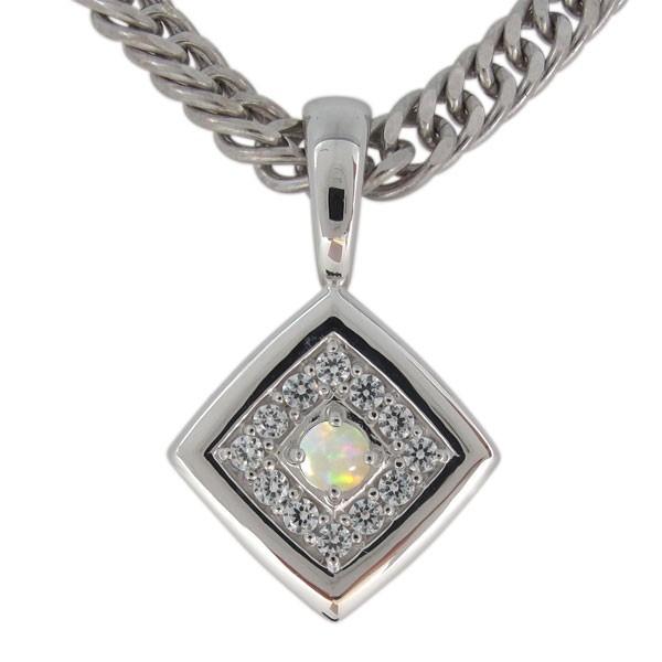 シルバー メンズ ネックレス シンプル 10月誕生石 オパール 喜平チェーン