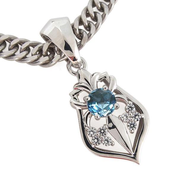 プラチナ ネックレス トップ メンズ 百合の紋章 ブルートパーズ 喜平用