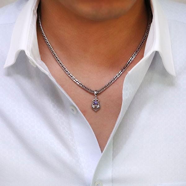 プラチナ ネックレス トップ メンズ 百合の紋章 アメジスト 喜平用