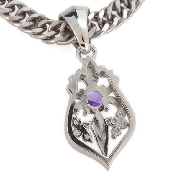 プラチナ ネックレス トップ メンズ 百合の紋章 アメジスト 喜平用