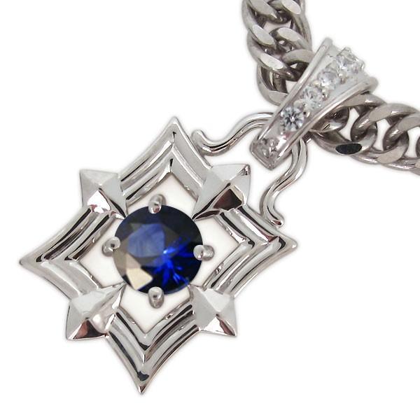 ネックレス シルバー メンズ サファイア ペンダント 喜平チェーン