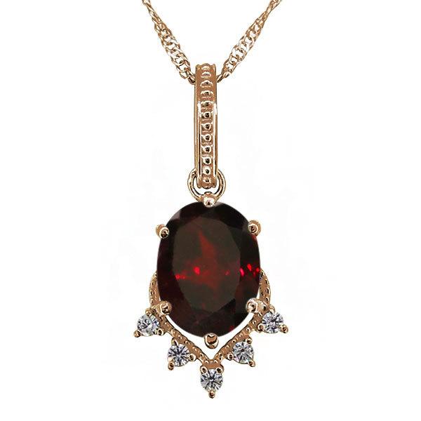 18金 ネックレス レディース 一粒 ガーネット 大粒 18k シンプル ペンダント