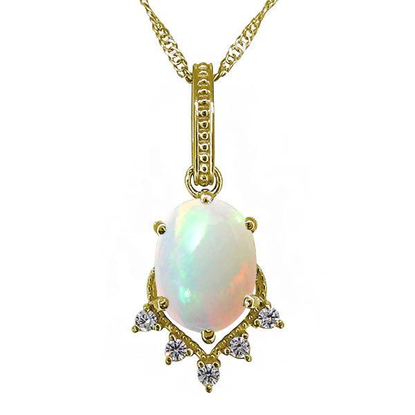 18金 ネックレス レディース 一粒 オパール 大粒 18k シンプル ペンダント