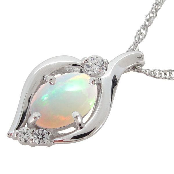 オパール ネックレス レディース シンプル 大粒 天然石 プラチナ