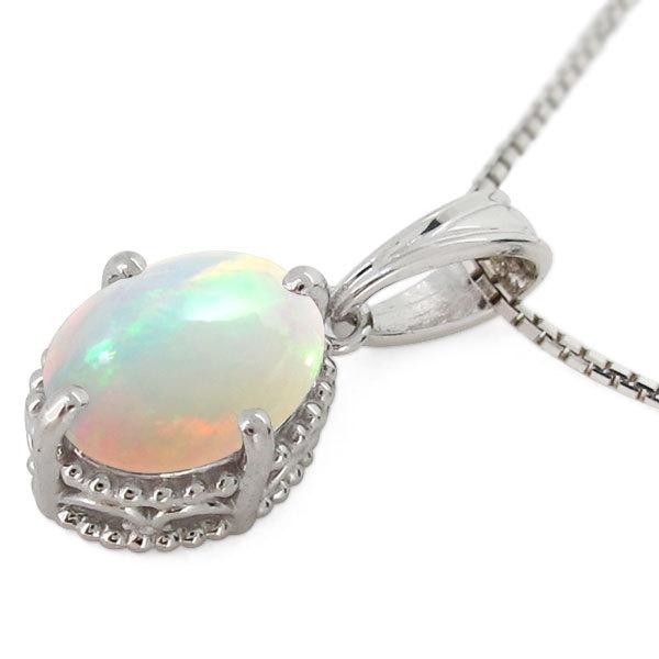 プラチナ ネックレス 天然石 オパール 一粒 ペンダント レディース 大粒