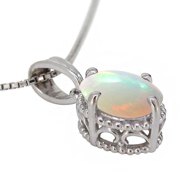 プラチナ ネックレス 天然石 オパール 一粒 ペンダント レディース 大粒
