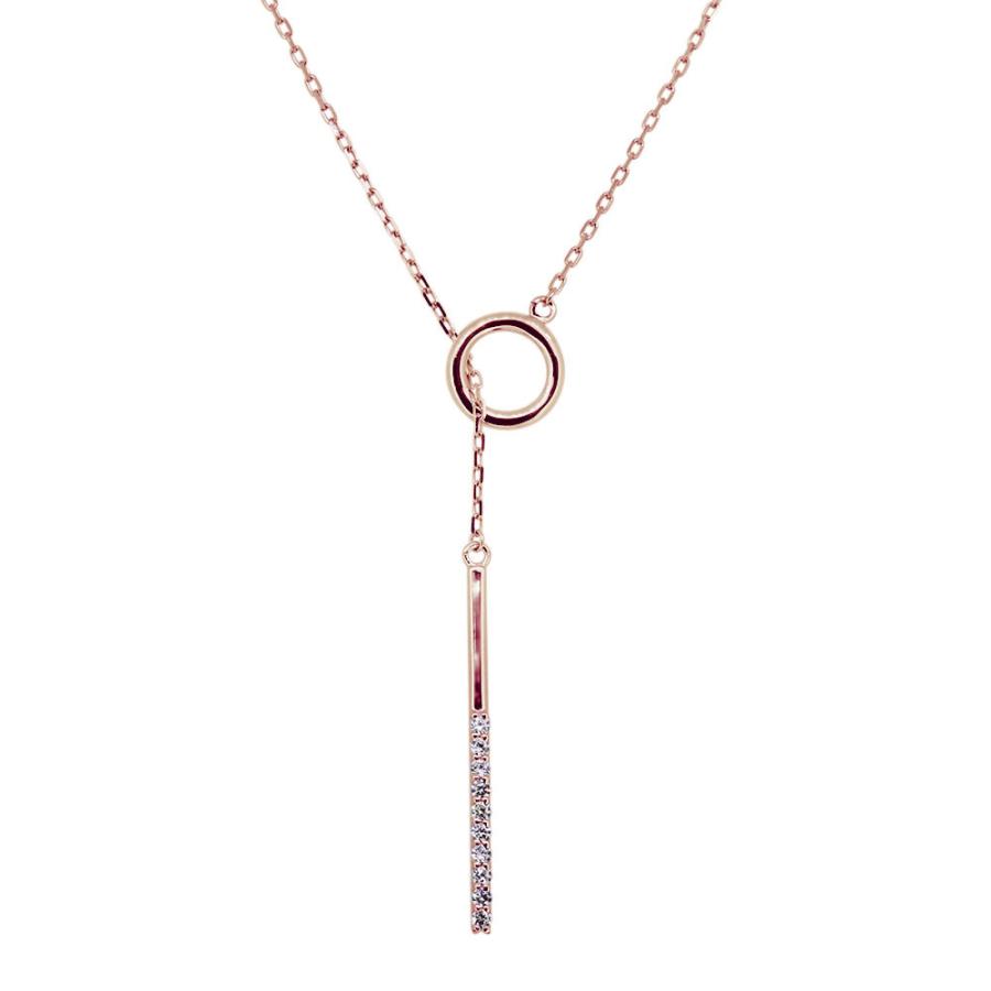 ロングネックレス 18k ゴールド ピンク Y字 ラリエット ダイヤモンド 長さ調整の画像