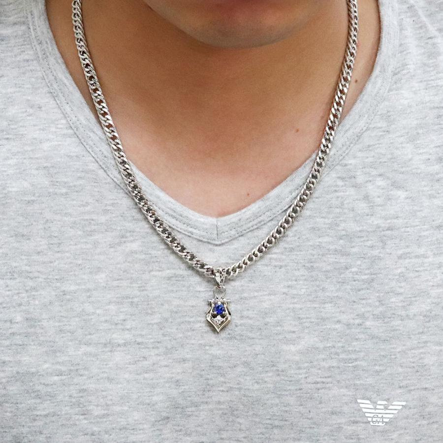 ネックレス メンズ シルバー925 喜平ネックレス サファイア ペンダントの画像