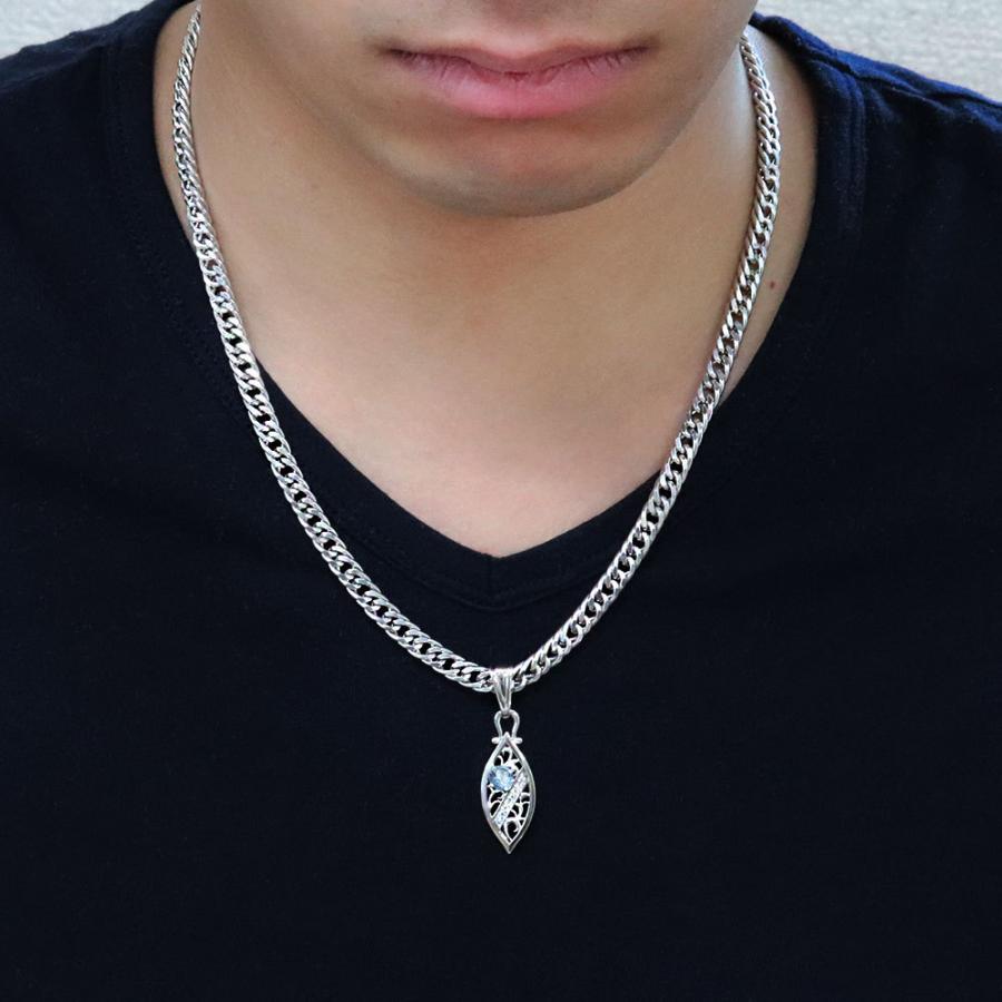 ネックレス メンズ 喜平 ブルートパーズ 11月誕生石 10金 10k ペンダント 太め キヘイの画像