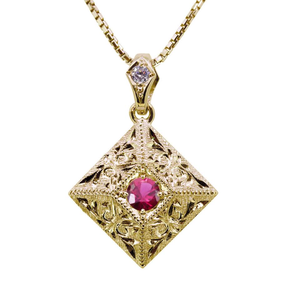 ネックレス レディース k18 18金 18k ペンダント ルビー アクセサリー 彫り 洋彫り 洋唐草 ゴールド