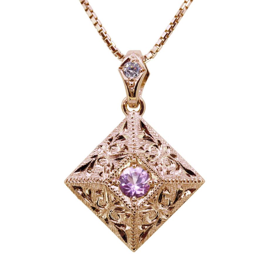ネックレス レディース k18 18金 18k ペンダント ピンクサファイア アクセサリー 彫り 洋彫り 洋唐草 ゴールド_6