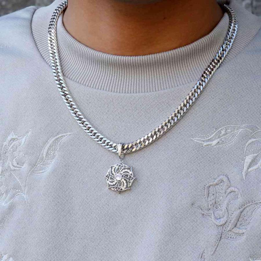 ネックレス メンズ シルバー 6月誕生石 ロイヤルブルームーンストーン 喜平 ペンダント 唐草 喜平チェーン SV925の画像