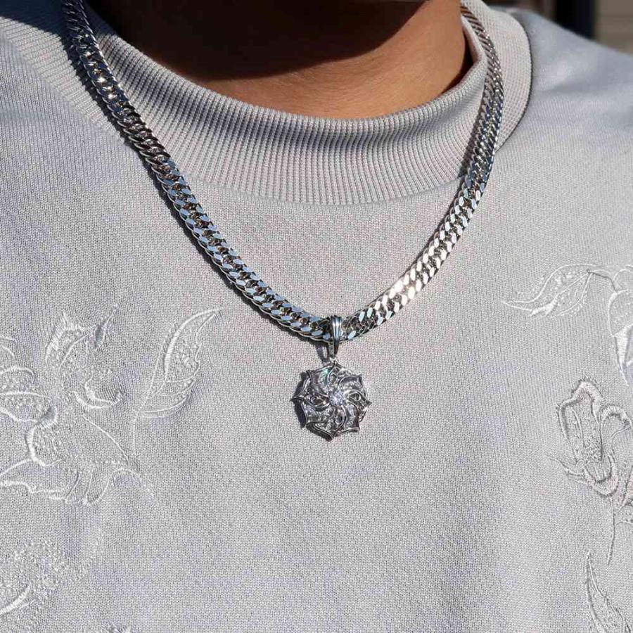ネックレス メンズ シルバー 8月誕生石 ペリドット 喜平 ペンダント 唐草 喜平チェーン SV925の画像