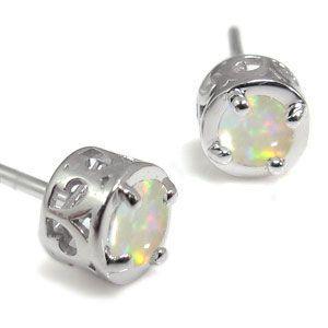 プラチナ ピアス 一粒 オパール シンプル 唐草 ピアス クリスマス ポイント消化