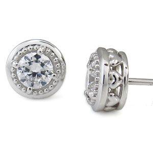 プラチナ・ハート・ミル打ち・ピアス・一粒・鑑定書付きダイヤモンド・ピアス