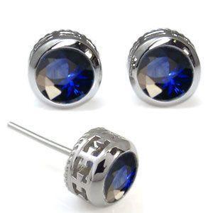 サファイアメンズピアス クロス 縄 メンズピアス 一粒 大粒