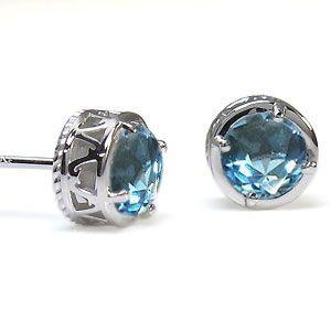 ブルートパーズ ピアス K18 一粒 ピアス 唐草