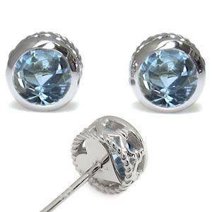 アクアマリンサンタマリア メンズピアス K18 一粒 メンズピアス 縄