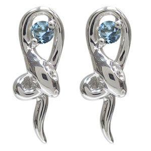 ヘビ ピアス へび K18 アクアマリンサンタマリア ピアス