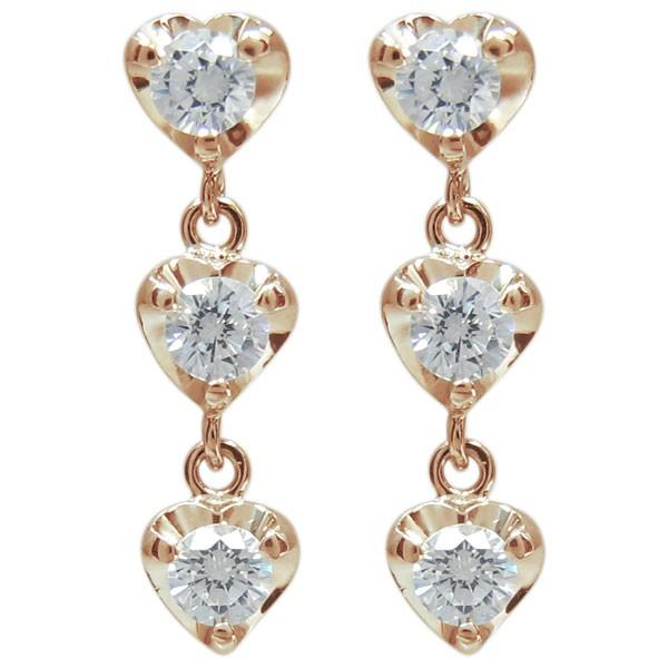 ハートピアス ダイヤモンド 揺れる トリロジーピアス 10金の画像