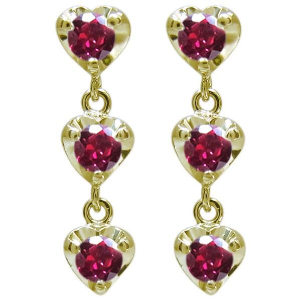 ルビーピアス ハートピアス トリロジー ピアス 18金の画像