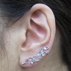 ピンクサファイア・イヤーカフ・ピアス・唐草・ピアス : mp-0031-9-b  