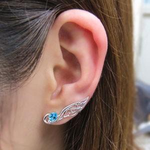 イヤーカフ ピアス・イヤークリップ・K10・ブルートパーズピアス・羽・白鳥_2