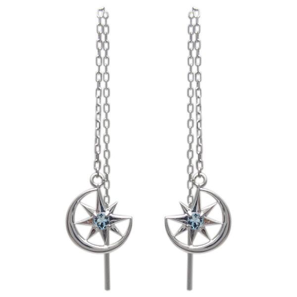 プラチナ ロングピアス アクアマリンサンタマリアピアス 星 月 揺れる ピアス クリスマス ポイント消化