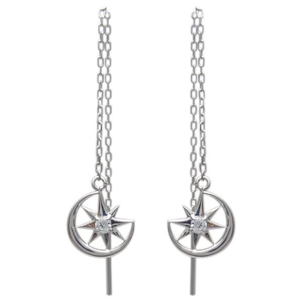 プラチナ ロングピアス ダイヤモンドピアス 星 月 揺れる ピアス クリスマス ポイント消化