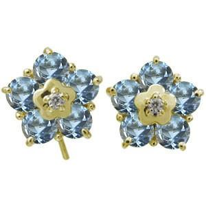 フラワー ピアス アクアマリンサンタマリア K18ピアス 外れにくい ピアスの画像