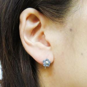 フラワー ピアス アクアマリンサンタマリア K18ピアス 外れにくい ピアスの画像