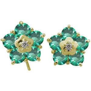 エメラルド ピアス 花 フラワー ピアス キャッチ不要 フックピアス 10金
