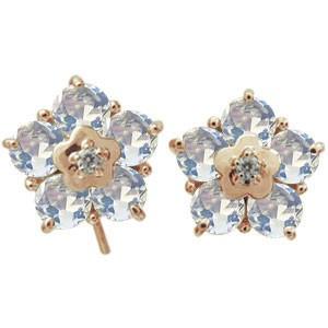 フラワー ピアス ロイヤルブルームーンストーン K18ピアス 外れにくい ピアス