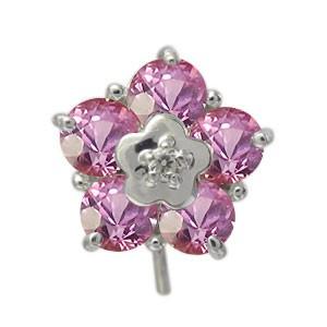 ピンクサファイア プラチナ ピアス フラワー フックピアス 外れにくい キャッチ不要 クリスマス ポイント消化の画像