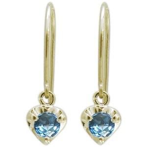 ハート ピアス 一粒 ピアス ブルートパーズ 10金 フックピアス