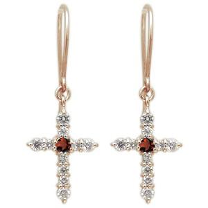 クロス ピアス フック ピアス 10金 ガーネット ピアス