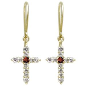 ガーネット ピアス クロス フックピアス K18 レディース