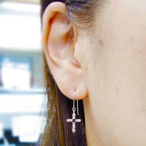 ガーネット ピアス クロス フックピアス K18 レディース_2