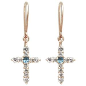 クロス ピアス フック ピアス 10金 ブルートパーズ ピアス